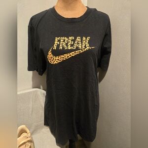 Nike Black Tee with Leopard Print Swoosh